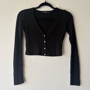 Nasty Gal Black Ribbed V-Neck Cropped Cardigan